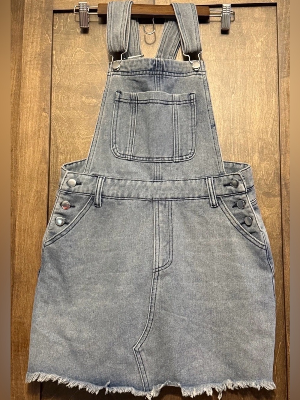 Women’s Washed Denim Jean Overall Dress - Light Blue